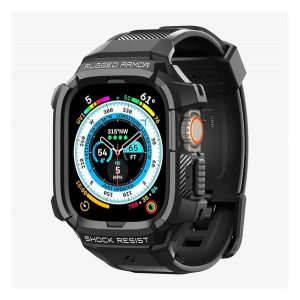 Curea de schimb SPIGEN RUGGED ARMOR PRO (dimensiune personalizată, silicon, rezistență la șocuri + cadru din silicon) NEGRU Apple Watch Ultra 49mm