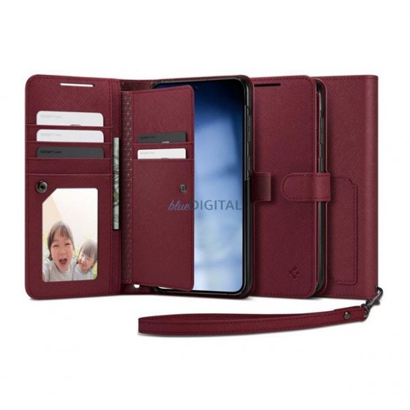 Husă SPIGEN WALLET S PLUS în picioare, efect piele (FLIP, deschidere laterală, model textil) BURGUNDY Samsung Galaxy S23 Plus (SM-S916)