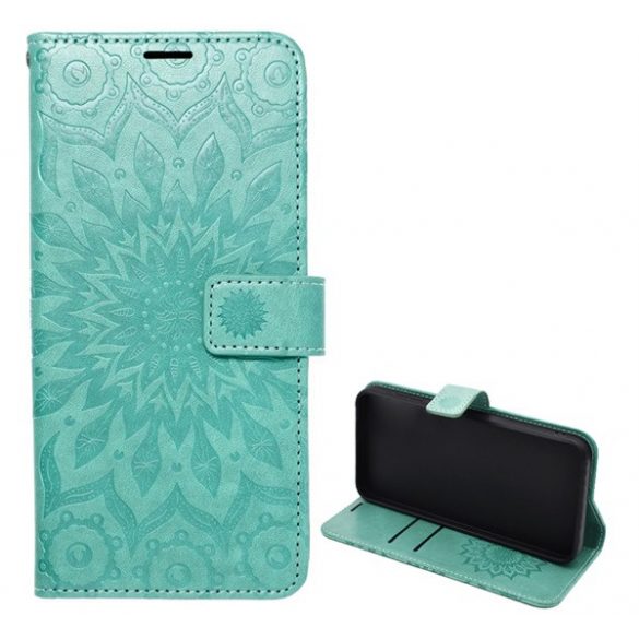 Husă stativă, efect piele (FLIP, deschidere laterală, desktop, curea de încheietură, model mandala) CYAN Samsung Galaxy A52 4G (SM-A525F), Samsung Galaxy A52 5G (SM-A526F), Samsung Galaxy A52s 5G