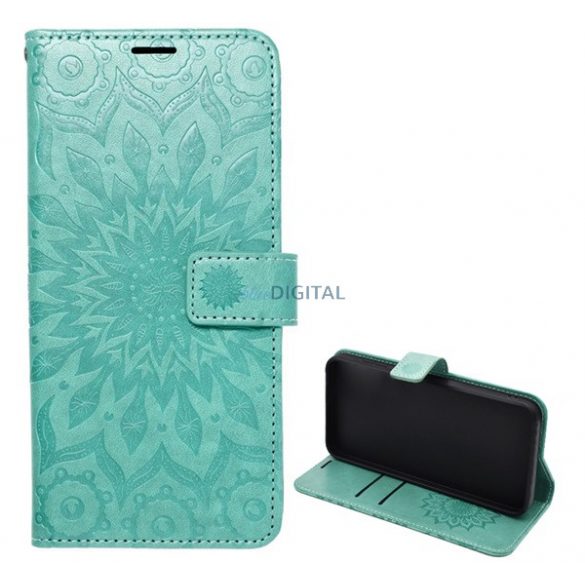 Carcasă Standing, efect piele (FLIP, deschidere laterală, desktop, curea, mandala) CYAN Samsung Galaxy A32 5G (SM-A326)