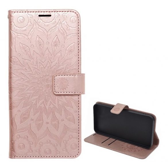 Husă în picioare, efect piele (FLIP, deschidere laterală, funcție suport pentru masă, balama, model mandala) ROSE GOLD Samsung Galaxy A23 5G (SM-A236F)