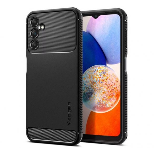 Protector de telefon din silicon SPIGEN RUGGED ARMOR (rezistență medie la impact, colț cu pernă de aer, model carbon) NEGRU Samsung Galaxy A14 5G (SM-A146), Samsung Galaxy A14 4G (SM-A145)