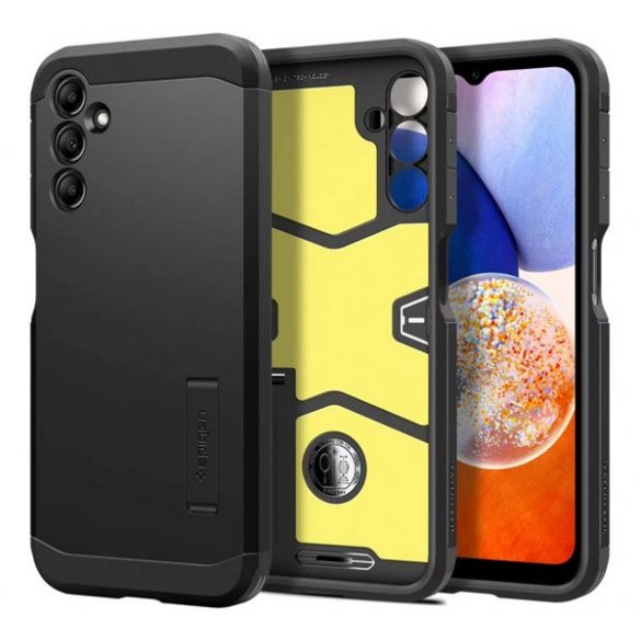 Protectie de telefon din plastic SPIGEN TOUGH ARMOR (cadru din silicon, rezistenta medie la impact, suport) NEGRU Samsung Galaxy A14 5G (SM-A146), Samsung Galaxy A14 4G (SM-A145)