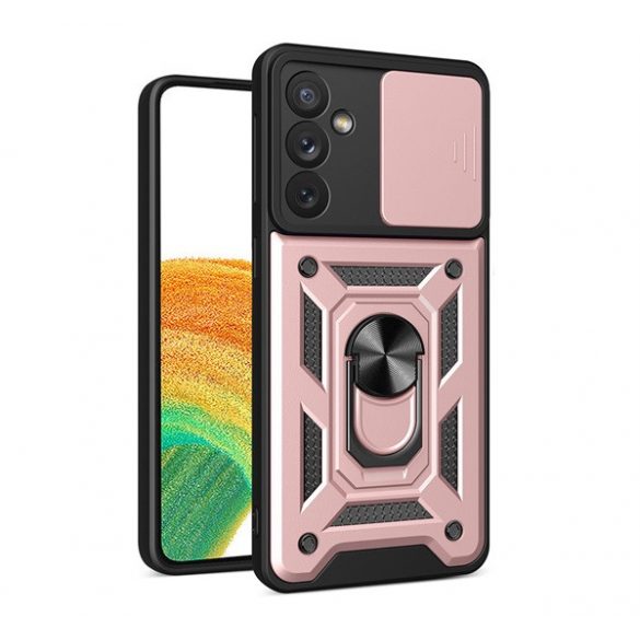 Protecție din plastic pentru telefon Defender (rezistență medie la impact, interior din silicon, inel suport telefon, protecție cameră foto) CULOARE ROSE Samsung Galaxy A14 5G (SM-A146), Samsung Galaxy A14 4G (SM-A145)