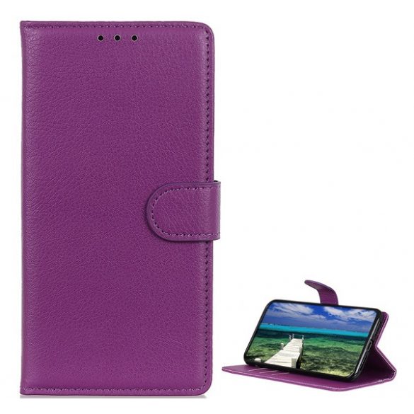 Carcasă în picioare, efect piele (FLIP, deschidere laterală, funcție de suport pentru birou, premium) PURPLE Nokia G60