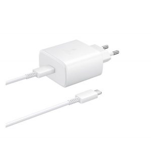 Încărcător de rețea SAMSUNG cu priză Type-C (45W, încărcător rapid PD + cablu Type-C de 180 cm) ALB