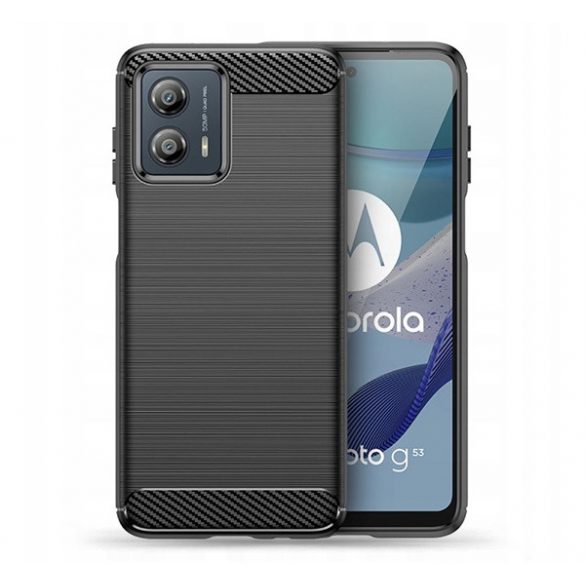 Husă silicon pentru telefon (rezistent la impact mediu, bubble heel, periat, model de carbon) negru Motorola Moto G53 (XT2335)