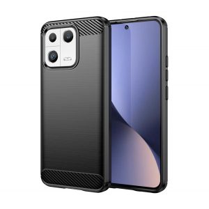 Protector de telefon din silicon (rezistenta la impact mediu, colt cu perna de aer, periat, model carbon) NEGRU Xiaomi 13