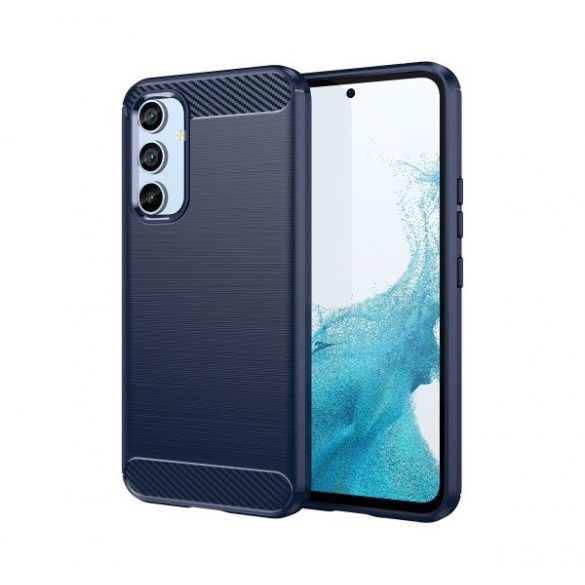 Protector de telefon din silicon (rezistență medie la impact, colț cu pernă de aer, periat, model carbon) ALBASTRU ÎNCHIS Samsung Galaxy A34 5G (SM-A346)