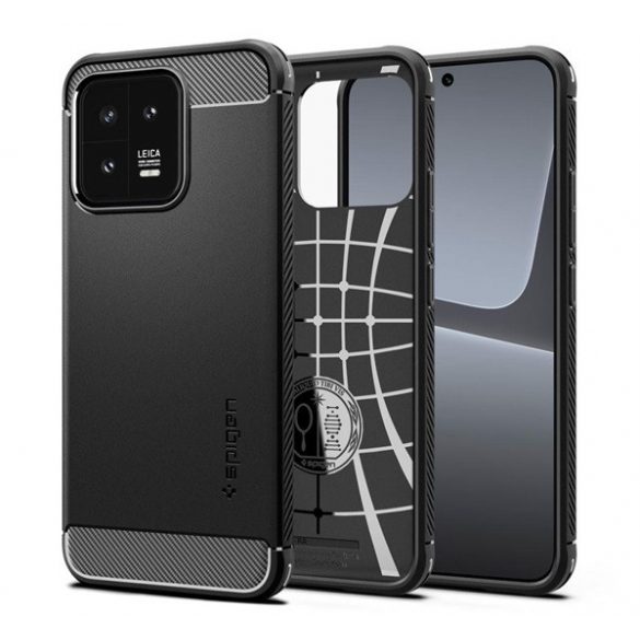 SPIGEN RUGGED ARMOR Husă silicon pentru telefon (impact mediu rezistent, bubble heel, model de carbon) negru Xiaomi 13