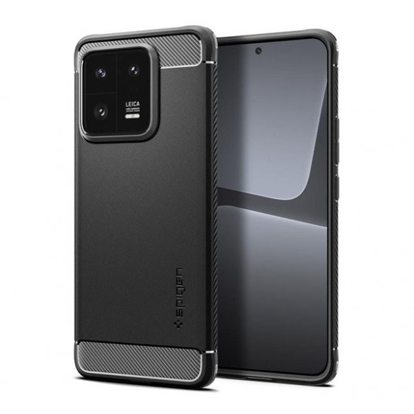 Protector de telefon din silicon SPIGEN RUGGED ARMOR (rezistență medie la impact, colț cu pernă de aer, model carbon) NEGRU Xiaomi 13 Pro