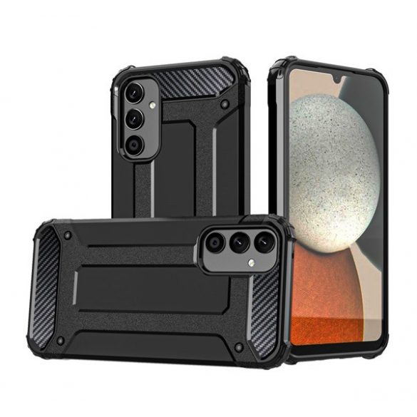 Protecție din plastic pentru telefon Defender (rezistență medie la impact, toc cu pernă de aer, interior din silicon, efect metalic) negru Samsung Galaxy A34 5G (SM-A346)