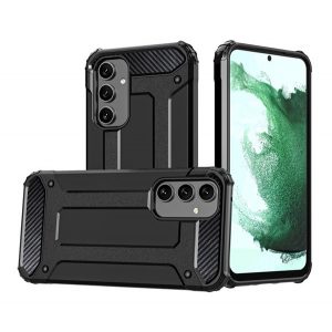 Protecție din plastic pentru telefon Defender (rezistență medie la impact, toc cu pernă de aer, interior din silicon, efect metalic) negru Samsung Galaxy A54 5G (SM-A546)