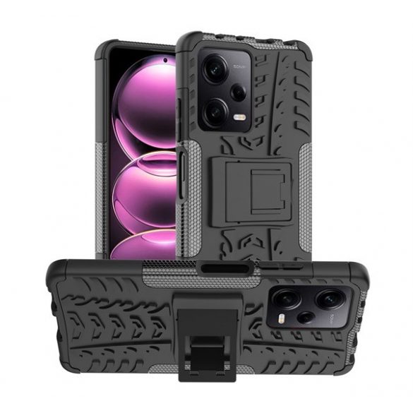 Protector de telefon din plastic Defender (rezistenta la impact medie, interior din silicon, suport, model anvelope auto) NEGRU Xiaomi Redmi Note 12 Pro, Xiaomi Poco X5 Pro 5G