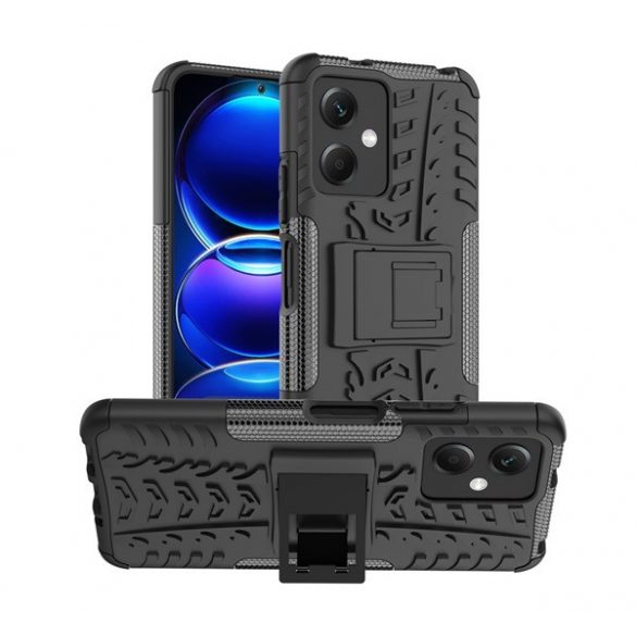 Protector de telefon din plastic Defender (rezistent mediu la impact, interior din silicon, suport, model cauciuc auto) NEGRU Xiaomi Poco X5 5G