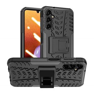 Protector de telefon din plastic Defender (rezistent mediu la impact, interior din silicon, suport, model anvelope auto) NEGRU Samsung Galaxy A14 4G (SM-A145), Samsung Galaxy A14 5G (SM-A146)