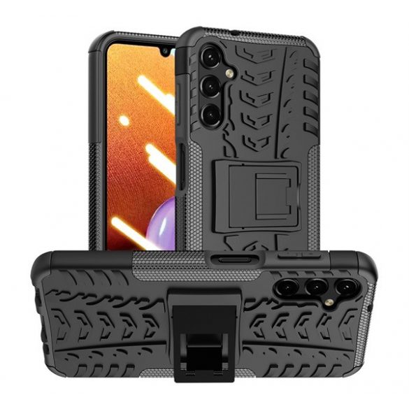 Protector de telefon din plastic Defender (rezistent mediu la impact, interior din silicon, suport, model anvelope auto) NEGRU Samsung Galaxy A14 4G (SM-A145), Samsung Galaxy A14 5G (SM-A146)