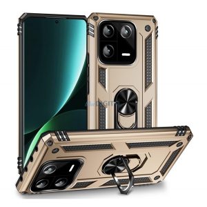 Protector de telefon din plastic Defender (rezistenta medie la impact, interior din silicon, inel suport telefon, placa metalica incorporata) GOLD Xiaomi 13 Pro