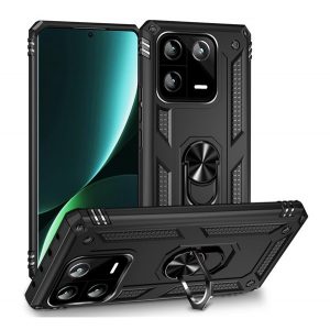 Defender protecțiede telefon din plastic (rezistent la impact mediu, interior din silicon, inel de titular de telefon, placă metalică încorporată) negru Xiaomi 13 Pro