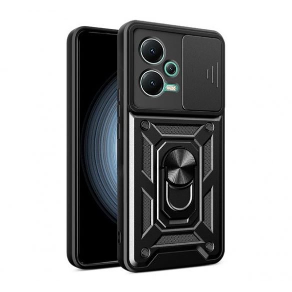 Defender protecțiede telefon din plastic (rezistent la impact mediu, interior din silicon, inel de fixare a telefonului, protecție a camerei) negru Xiaomi Poco X5 5G