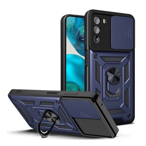 Protector de telefon din plastic Defender (rezistenta la impact mediu, interior din silicon, inel pentru suport telefon, protectie camera) ALBASTRU INCHIS Motorola Moto G82 (XT2225), Motorola Moto G52