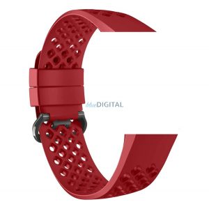 Curea de rezervă DEVIA DELUXE SPORT MESH (dimensiune personalizată, silicon, reglabilă, perforată, respirabilă, mărime L) ROȘU Fitbit Charge 3, Fitbit Charge 4