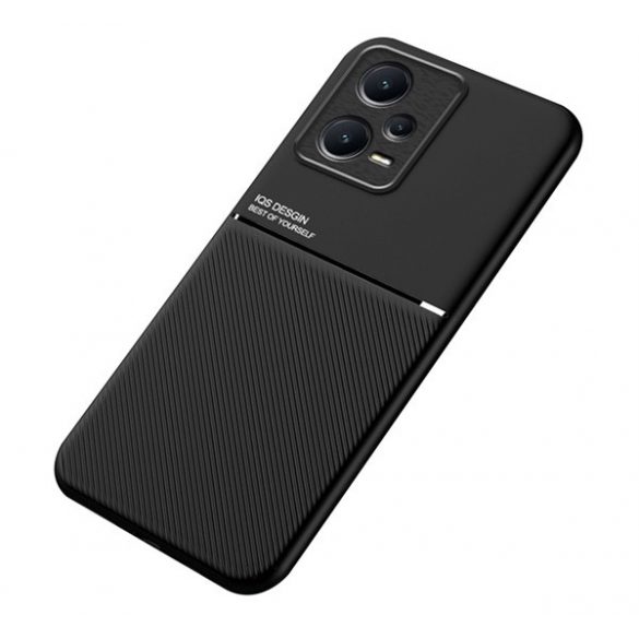 protecțiede telefon din plastic (cadru din silicon, rezistent la impact mediu, placă metalică încorporată, spate cu efect de piele, model cu dungi) negru Xiaomi Redmi Note 12 Pro