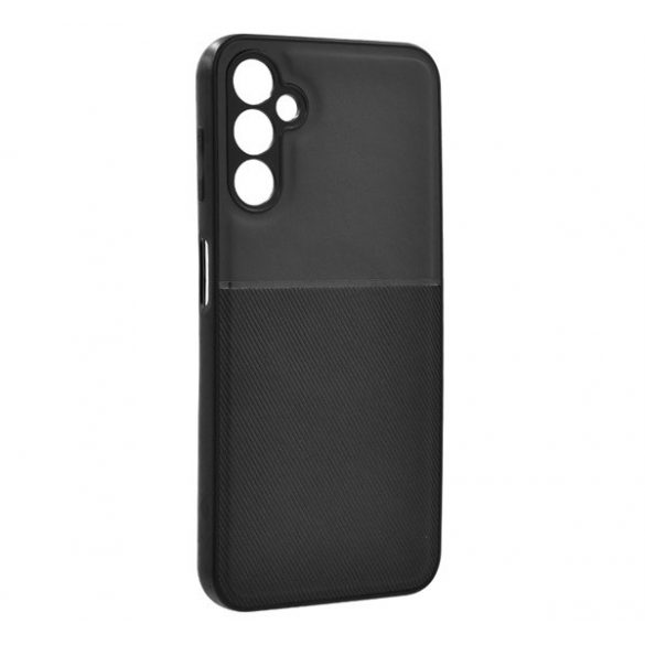 Protecție din plastic pentru telefon (cadru din silicon, rezistență medie la impact, placă metalică încorporată, spate cu efect piele, model în dungi) NEGRU Samsung Galaxy A34 5G (SM-A346)