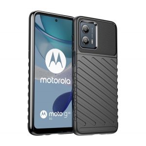 Protector de telefon din silicon (rezistent mediu la impact, cu dungi, model convex) NEGRU Motorola Moto G53 (XT2335)