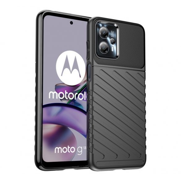 Protectie de telefon din silicon (rezistenta la impact mediu, cu dungi, model convex) NEGRU Motorola Moto G13, Motorola Moto G23