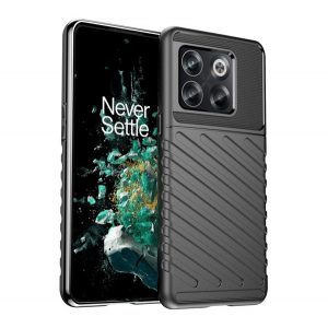 Husă silicon pentru telefon (rezistent la impact mediu, cu dungi, model convex) negru OnePlus 10T 5G