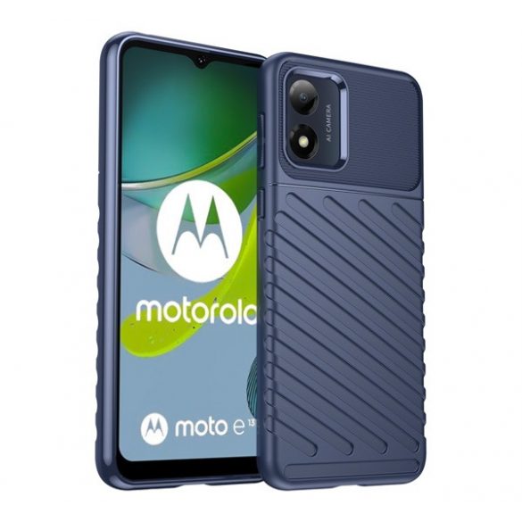 Protectie din silicon pentru telefon (rezistenta medie la impact, cu dungi, model convex) ALBASTRU INCHIS Motorola Moto E13