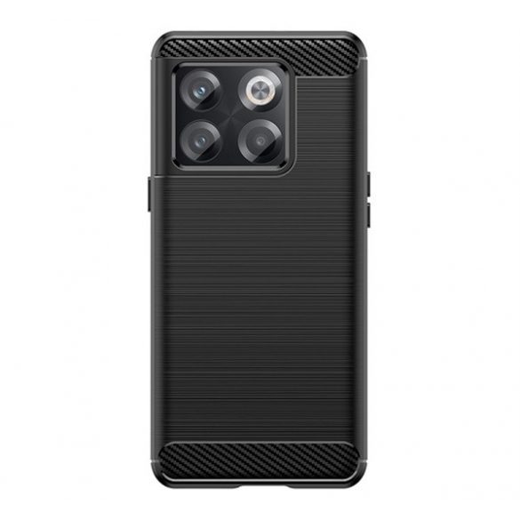 Protector de telefon din silicon (rezistență medie la impact, colț cu pernă de aer, periat, model carbon) NEGRU OnePlus 10T 5G