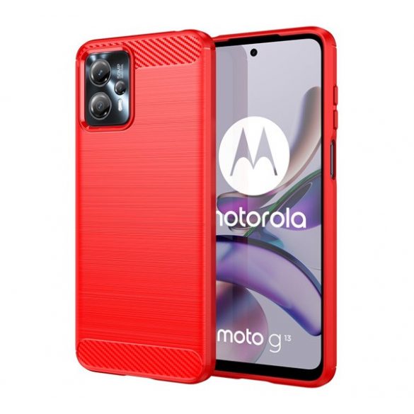 Protectie din silicon pentru telefon (rezistenta medie la impact, colt cu perna de aer, periat, model carbon) ROSU Motorola Moto G13, Motorola Moto G23