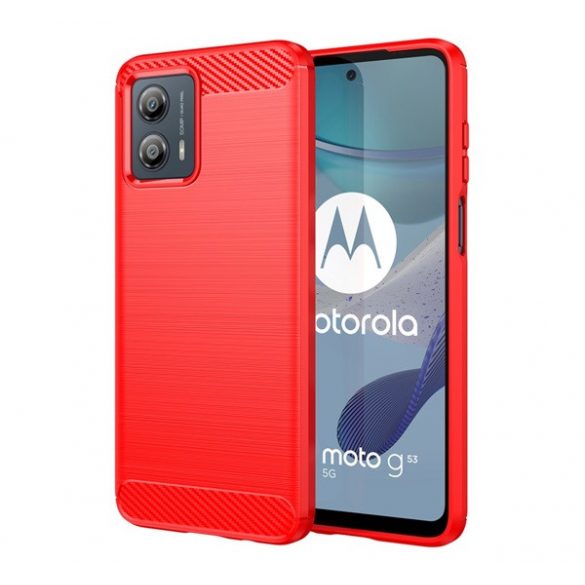 Protector de telefon din silicon (rezistență medie la impact, colț cu pernă de aer, periat, model carbon) ROȘU Motorola Moto G53 (XT2335)