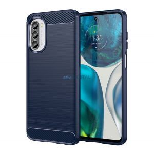 Protector de telefon din silicon (rezistență medie la impact, colț cu pernă de aer, periat, model carbon) ALBASTRU ÎNCHIS Motorola Moto G82 (XT2225), Motorola Moto G52