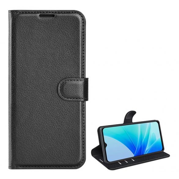 Carcasa in picioare, efect piele (FLIP, deschidere laterala, functie suport birou, premium) NEGRU Oppo A77 5G, Oppo A57s