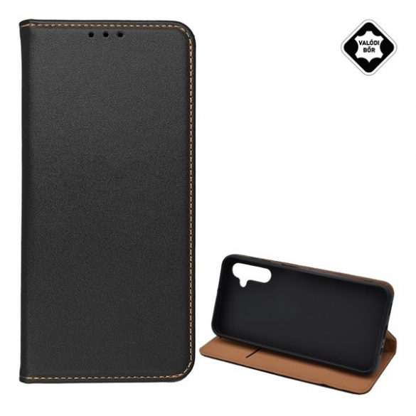 Husă în picioare, piele naturală (FLIP, deschidere laterală, funcție de suport pentru desktop) NEGRU Samsung Galaxy A14 4G (SM-A145), Samsung Galaxy A14 5G (SM-A146)