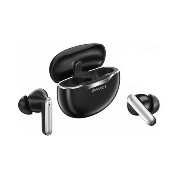 Căști bluetooth AWEI T50 STEREO (v5.3, TWS, microfon, filtru de zgomot + carcasă de încărcare) NEGRU/ALB