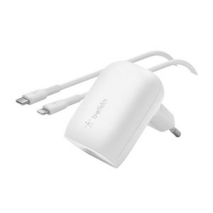 Încărcător BELKIN BOOST CHARGE Priză tip C (30W, încărcător rapid PD + cablu fulger) ALB