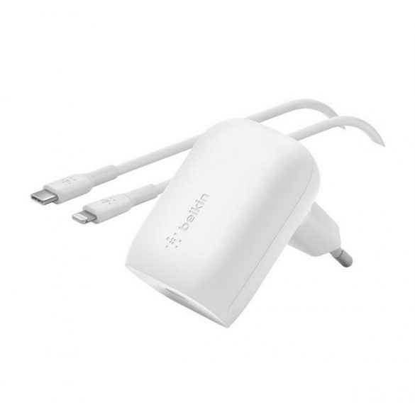 Încărcător BELKIN BOOST CHARGE Priză tip C (30W, încărcător rapid PD + cablu fulger) ALB