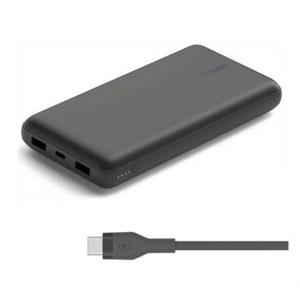 Încărcător de urgență BELKIN BOOST CHARGE 2 prize USB+Type-C (20000mAh, 15W, încărcător rapid + cablu Type-C) NEGRU