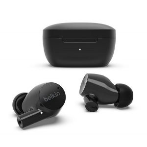 Căști bluetooth BELKIN SOUNDFORM RISE STEREO (v5.0, TWS, microfon, filtru de zgomot, IPX5 rezistent la apă + carcasă de încărcare) NEGRU