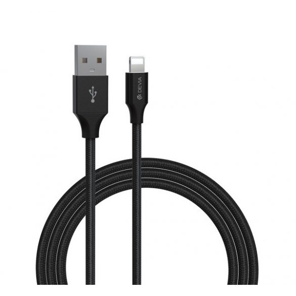 Cablu de date DEVIA GRACIOUS (USB - fulger, 2.4A, încărcător rapid, 100cm) NEGRU