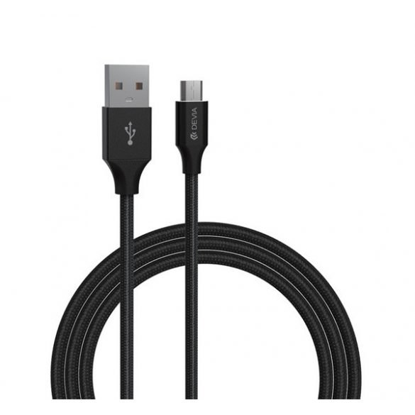 Cablu de date DEVIA GRACIOUS (USB - microUSB, 2.4A, încărcător rapid, 100cm) NEGRU