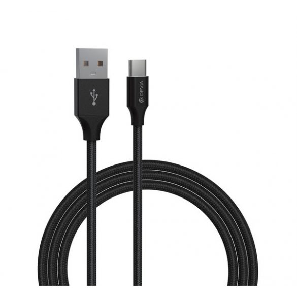 Cablu de date DEVIA GRACIOUS (USB - Type-C, 2.4A, încărcător rapid, 100cm) NEGRU