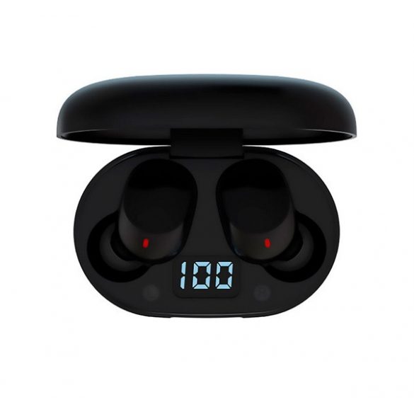 Căști bluetooth DEVIA JOY A6 STEREO (v5.0, TWS, microfon, extra mini + carcasă de încărcare) NEGRU