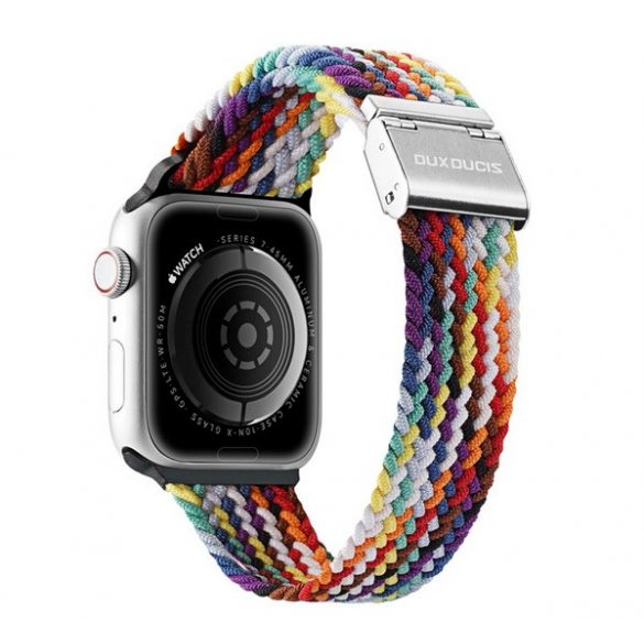 Curea de schimb DUX DUCIS (dimensiune personalizată, mică, textilă, curcubeu, reglabilă) ALB Apple Watch Series 7 41mm, Apple Watch Series 8 41mm, Apple Watch Series 4 40mm, Apple Watch Series 5 40mm, Apple Watch Series 6 40mm, Apple Watch Series SE