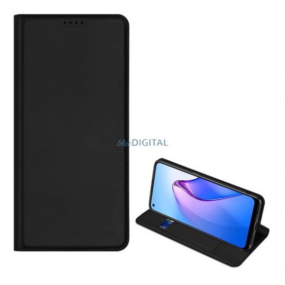 Husa DUX DUCIS SKIN PRO in picioare, efect piele (FLIP, deschidere laterala, suport card bancar, functie suport birou) NEGRU Oppo Reno 8