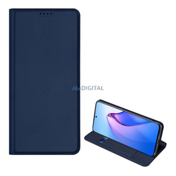 Husa DUX DUCIS SKIN PRO in picioare, efect piele (FLIP, deschidere laterala, suport card bancar, functie suport birou) ALBASTRU INCHIS Oppo Reno 8 Pro